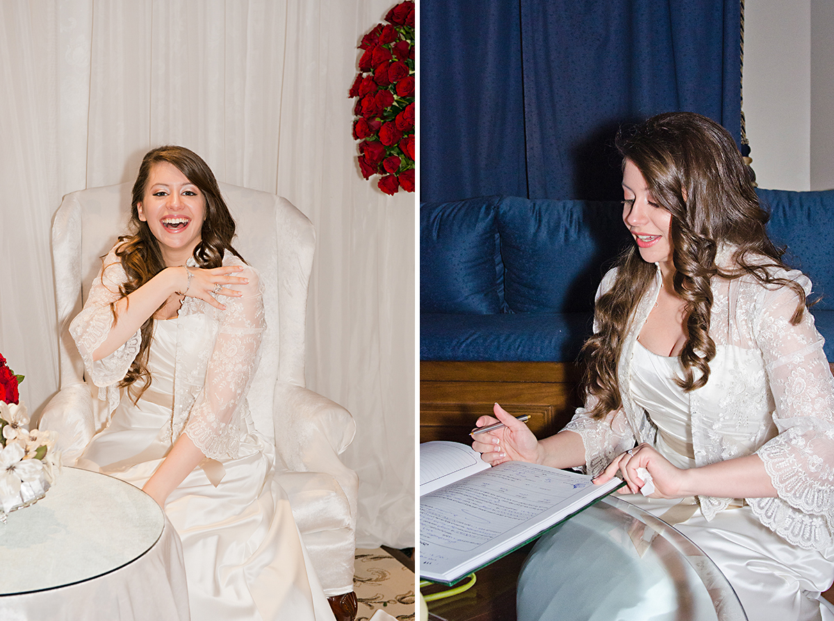 bride is signing wedding certificate