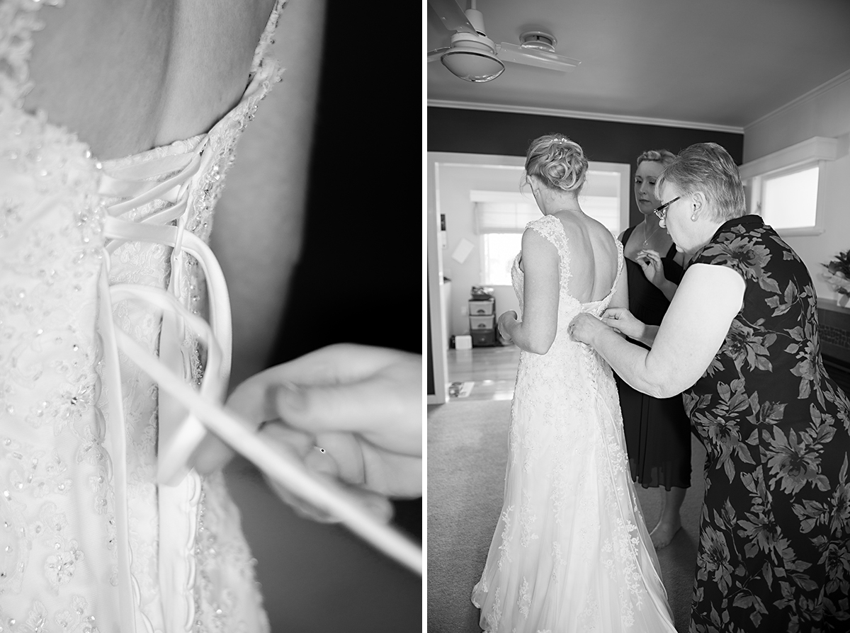 mom helps bride to get ready for the wedding