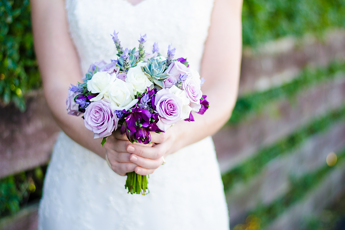 beautiful bride with her wedding bouquet