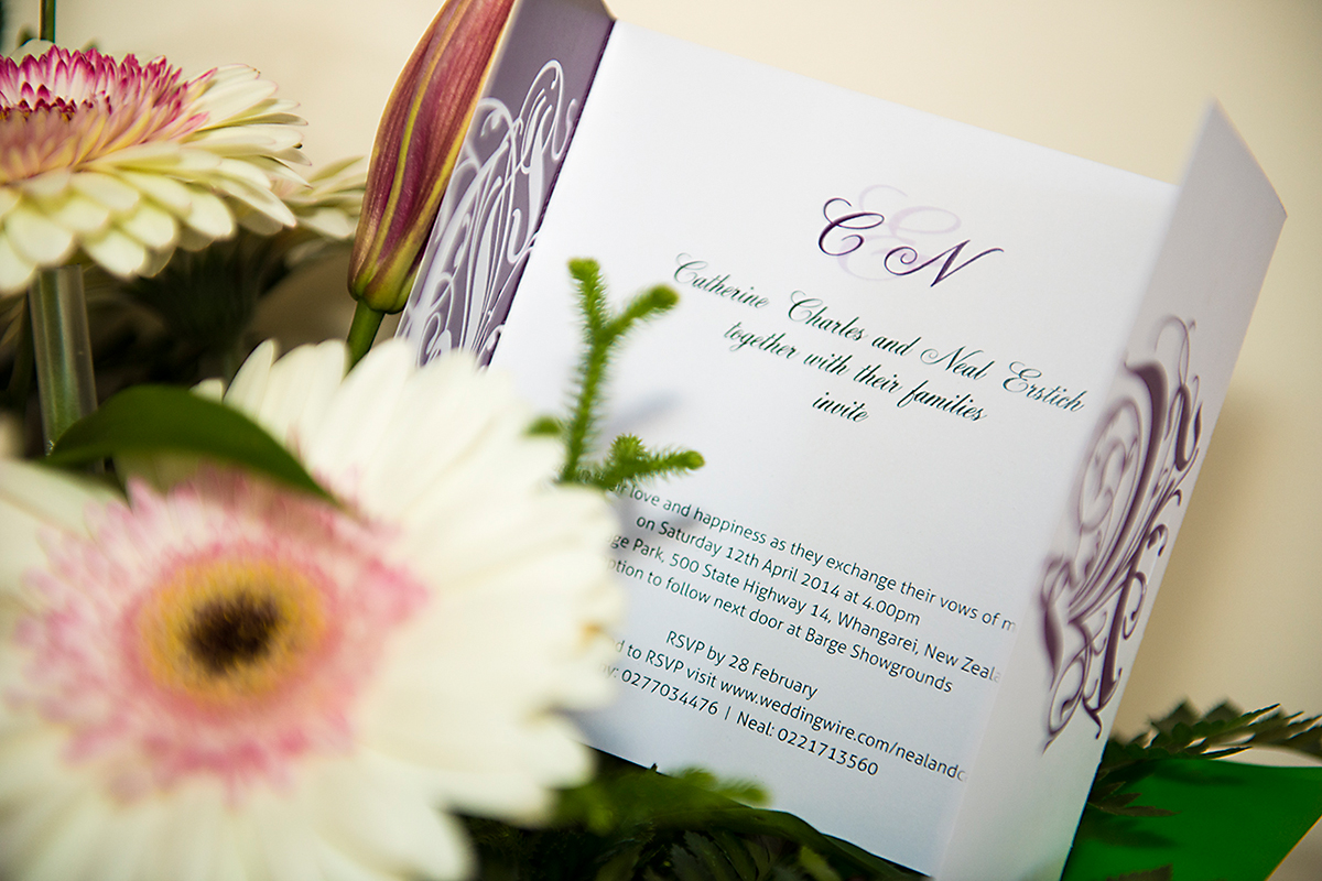 wedding invitations for the wedding of Neal and Cathy Whangarei NZ