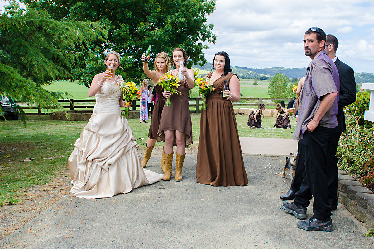 bridal party and bride - cheers for the wedding